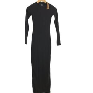 SKIMS Fits Everybody Dress Crew Neck Long Sleeve Bodycon Maxi Onyx Black NWT XS